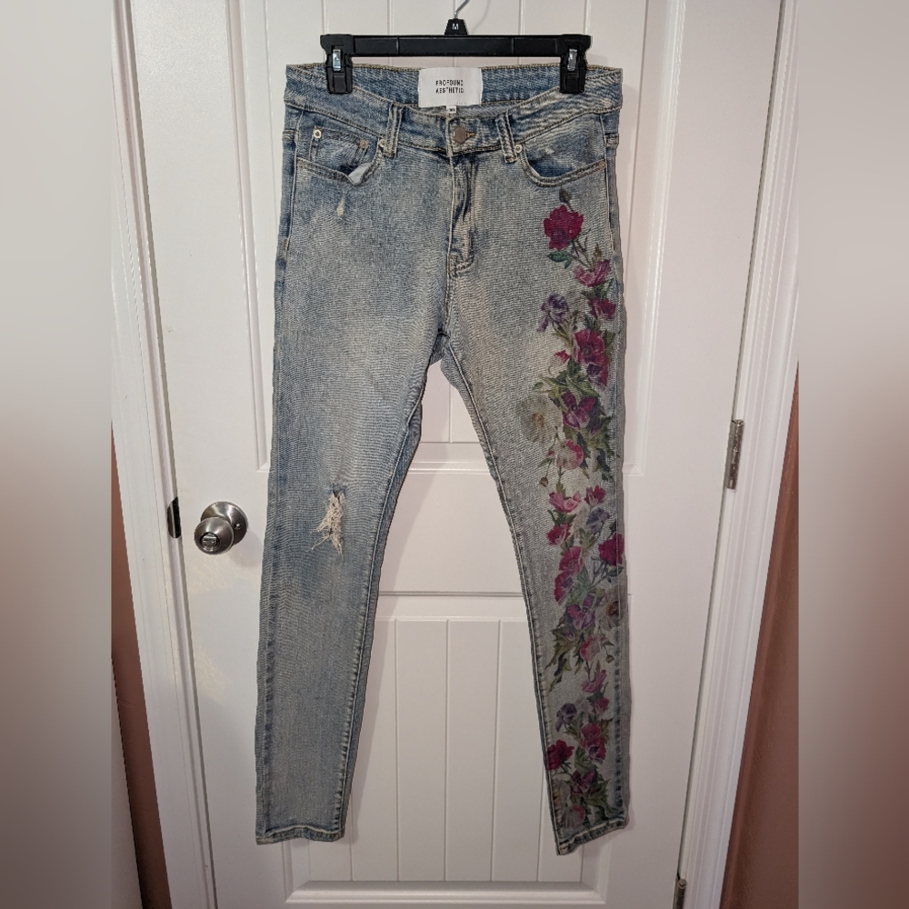 Profound Aesthetic Floral Jeans Slim Fit M30 Light Wash